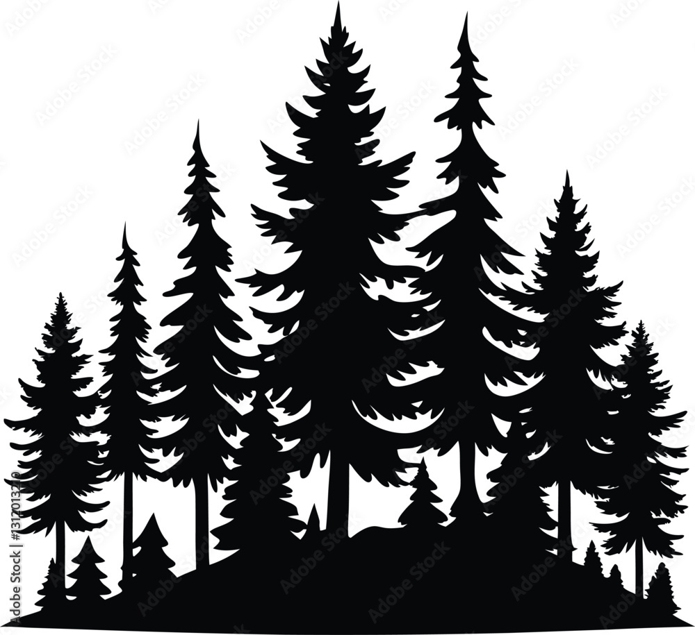 Fototapeta premium Pine Tree Forest Silhouette Vector Design, Fir Trees Silhouettes