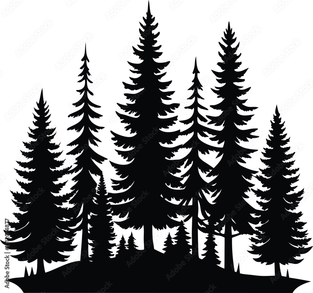 Obraz premium Pine Tree Forest Silhouette Vector Design, Fir Trees Silhouettes