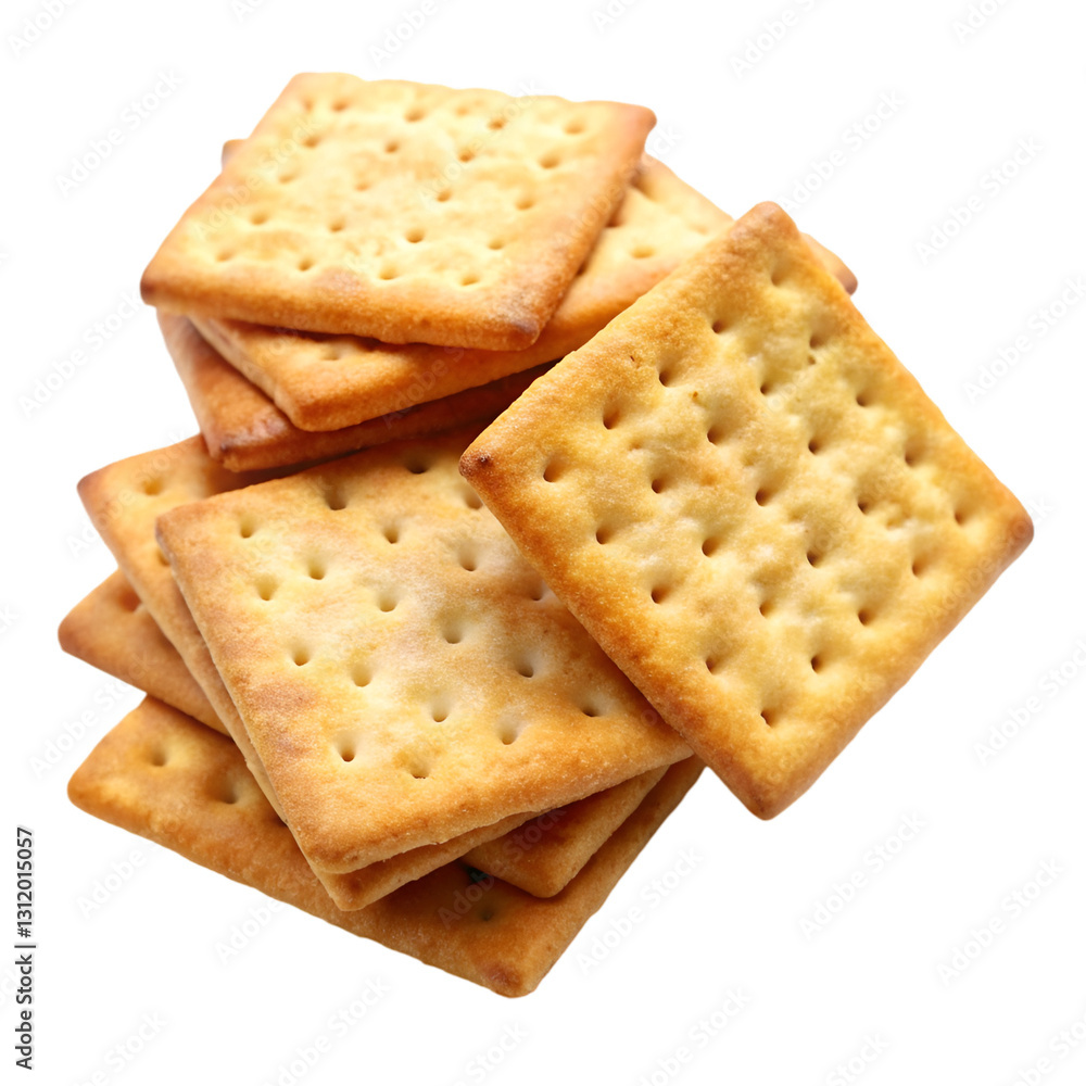 Pile of crispy crackers isolated on transparent background Pile of crispy crackers isolated on transparent background