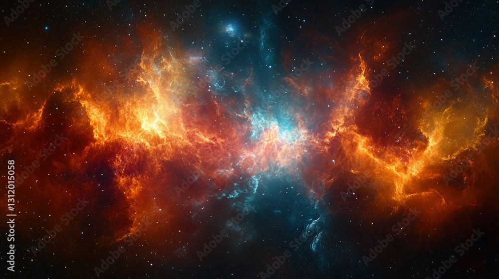 Naklejka premium Celestial Inferno A Fiery Nebula in Deep Space