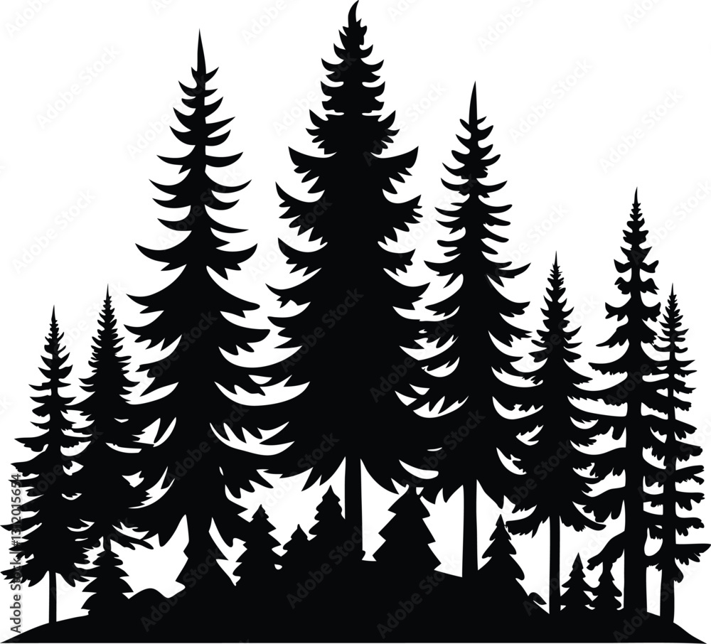 Pine Tree Forest Silhouette Vector Design, Fir Trees Silhouettes Pine Tree Forest Silhouette Vector Design, Fir Trees Silhouettes