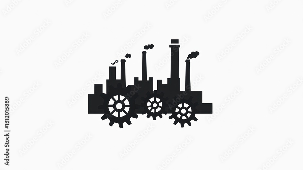 Obraz premium Industrial complex with gears, factory, production, machinery, industrial, manufacturing, silhouette, business