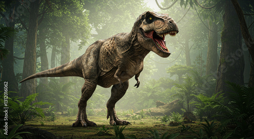 Ferocious Dinosaur Roaring in the Forest