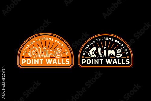 climb typography with climbing point grips or holds shapes retro badge logo vector design collection set for adventure, climbing, explorer, mountaineer