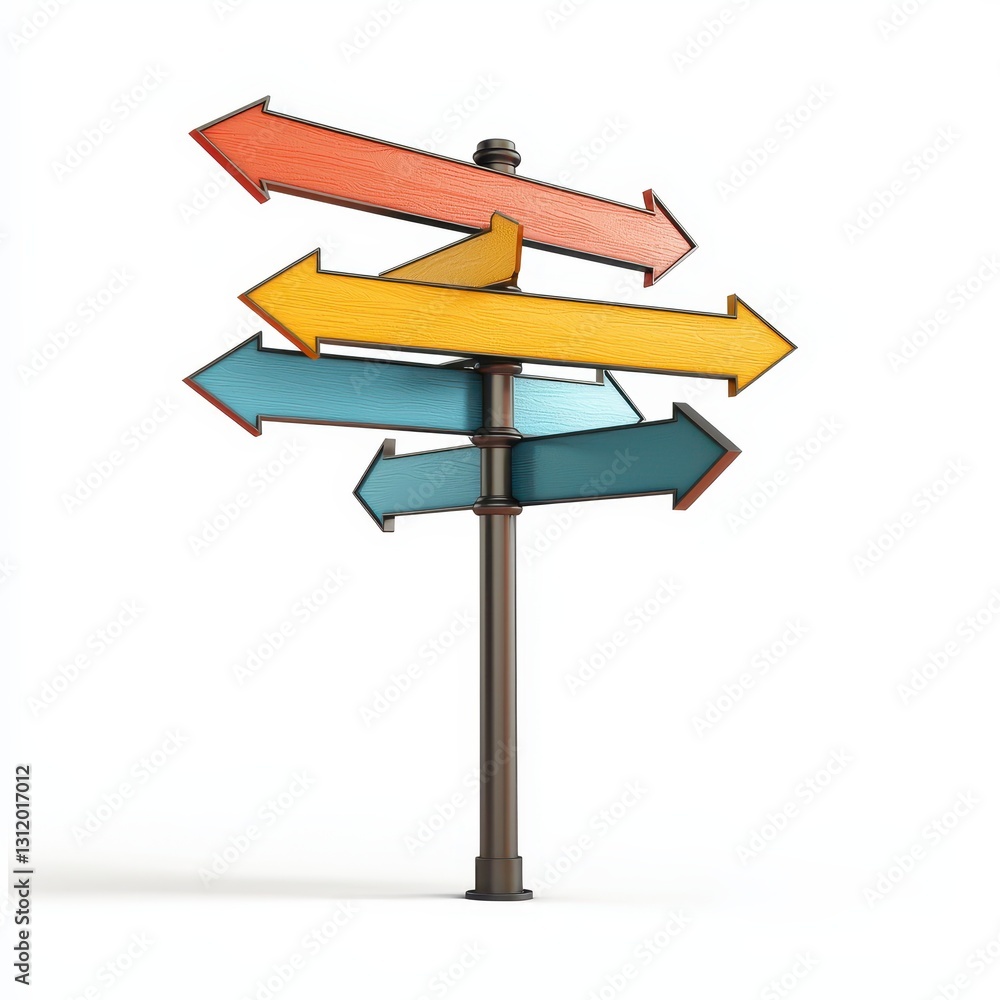 Directional Road Signpost with Multiple Arrows, Isolated on Clear White Background Directional Road Signpost with Multiple Arrows, Isolated on Clear White Background