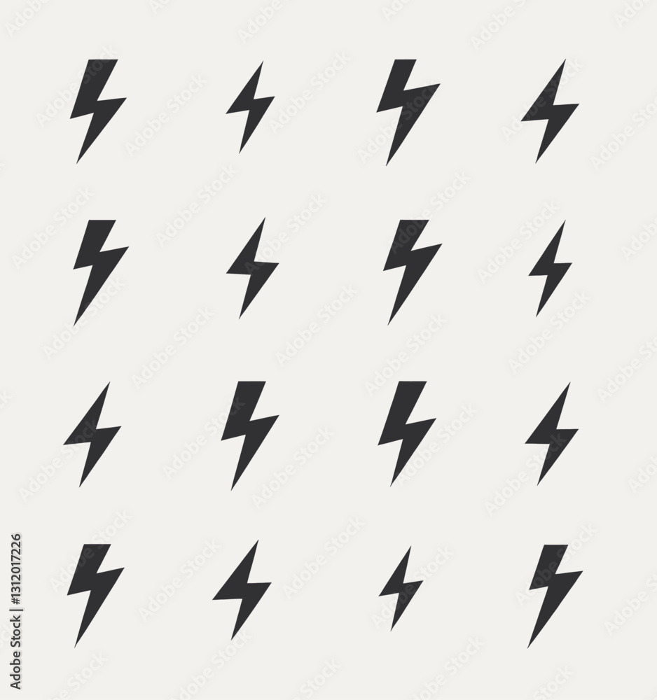 Gray grid pattern of lightning bolt icons on white Gray grid pattern of lightning bolt icons on white
