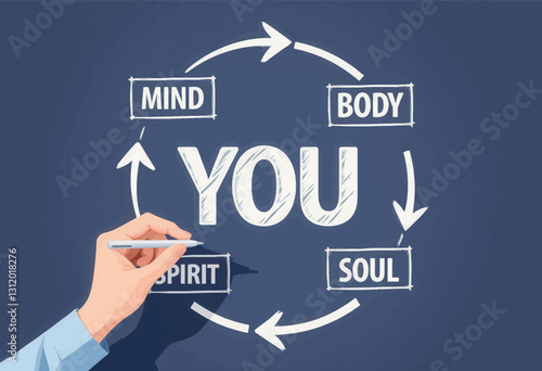 Holistic Well-being Cycle: Mind, Body, Soul, and Spirit Diagram