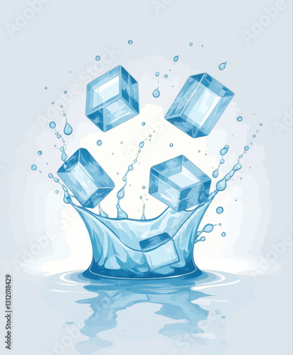 Ice cubes splashing into a water crown
