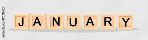 January spelt out in wooden blocks calendar