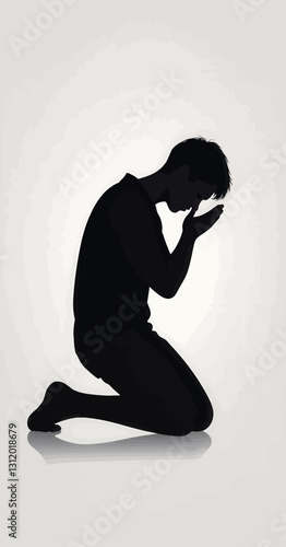 Kneeling silhouette of distraught person in anguish