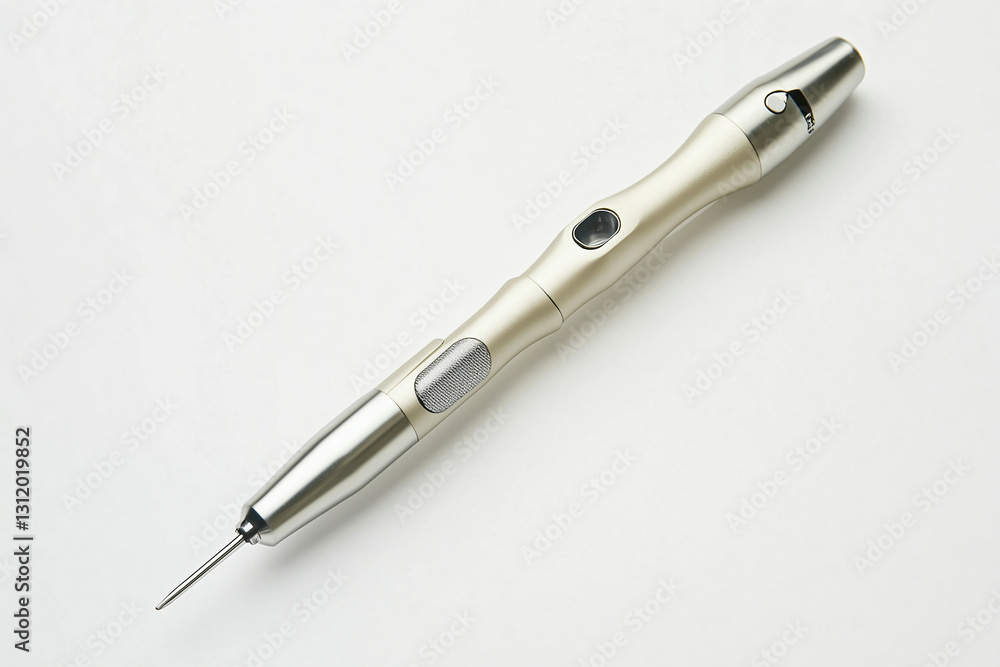 Close-up of a sleek, high-end medical tool with a fine needle tip, showcasing ergonomic design for comfort and precision in medical procedures. Close-up of a sleek, high-end medical tool with a fine needle tip, showcasing ergonomic design for comfort and precision in medical procedures.