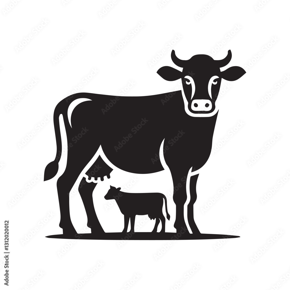 Simple Black and White Silhouette of a Cow Simple Black and White Silhouette of a Cow