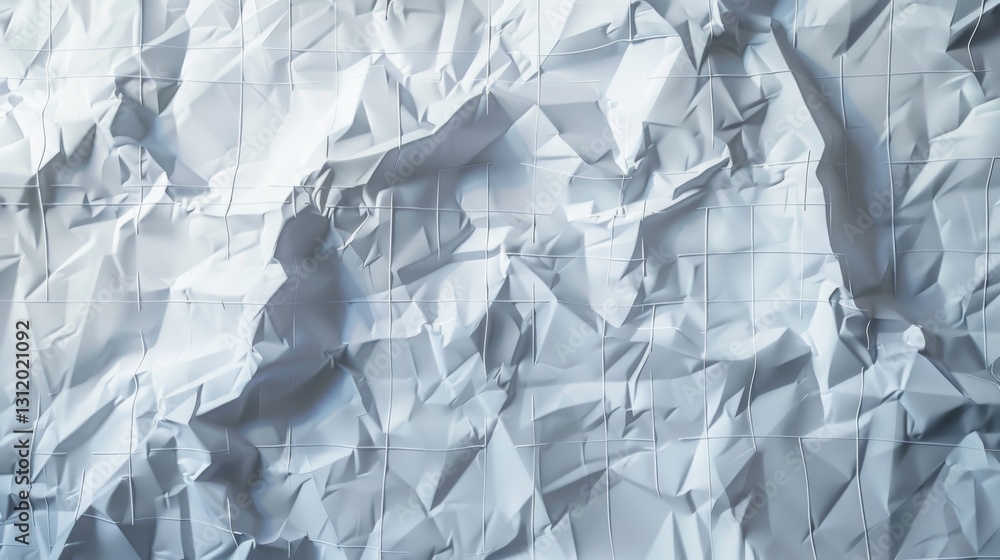 Obraz premium a crumpled sheet of white paper with a faint grid design, depicted with high attention to detail. The texture should be realistic