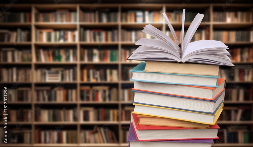 Many reading books at school modern library background Many reading books at school modern library background