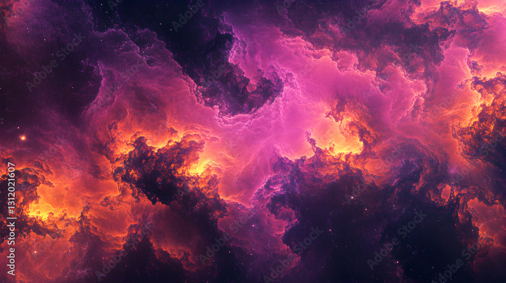 Fototapeta premium cosmic nebula with glowing pink and orange clouds forming intricate patterns in the vast galaxy 