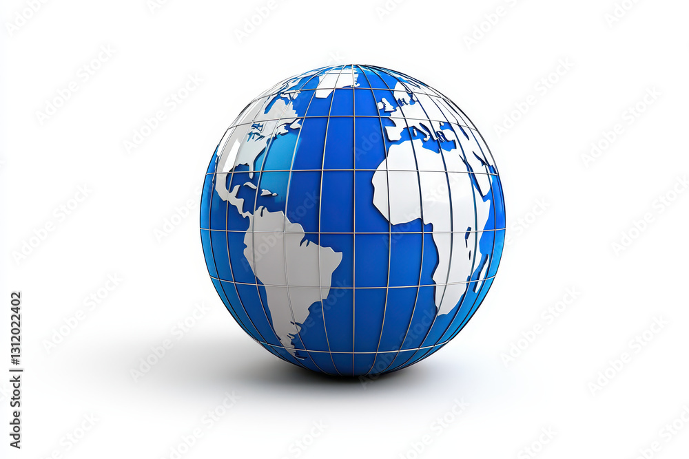 3D globe featuring blue oceans and white continents, symbolizing global connectivity and geography. This illustration represents world and its diverse regions 3D globe featuring blue oceans and white continents, symbolizing global connectivity and geography. This illustration represents world and its diverse regions