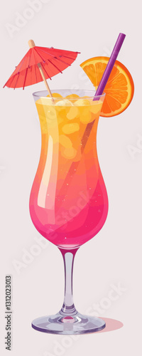 Pixel Art Hurricane Cocktail With Orange Slice and Umbrella