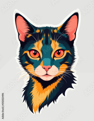 Pixelated Calico Cat Face with Pink Ears on White
