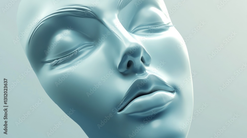 Serene 3D Render of a Woman's Face, a Study in Subtle Beauty and Tranquility Serene 3D Render of a Woman's Face, a Study in Subtle Beauty and Tranquility