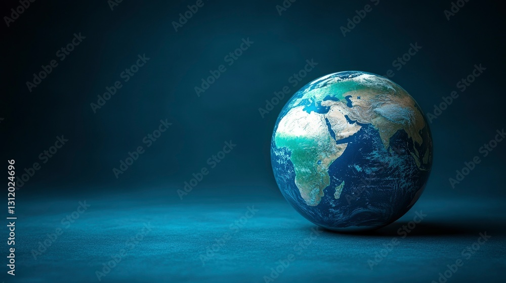 Global Earth Model on Dark Blue Background Global Earth Model on Dark Blue Background