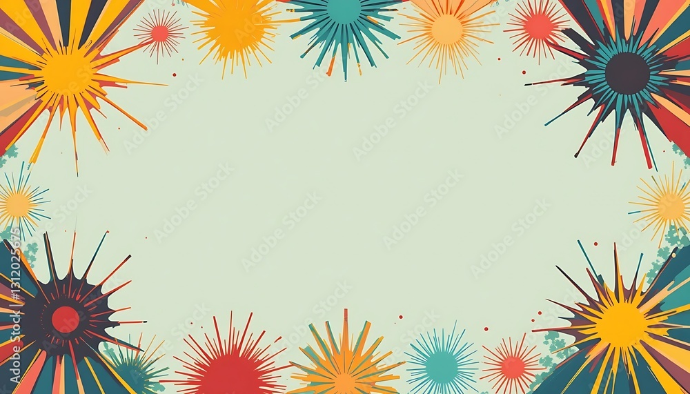 Obraz premium Colorful Starburst Frame Design with Retro Style and Light Green Background