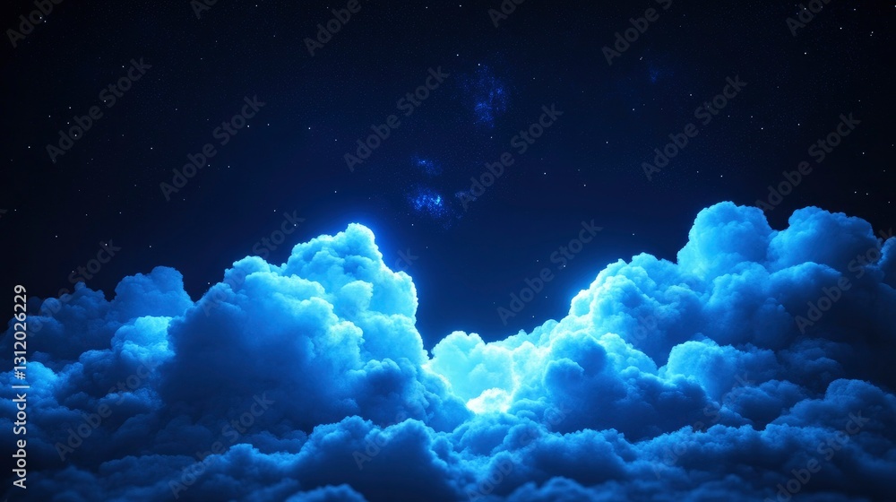 Serene Night Sky Glowing Cloudscape Under a Starry Night Serene Night Sky Glowing Cloudscape Under a Starry Night