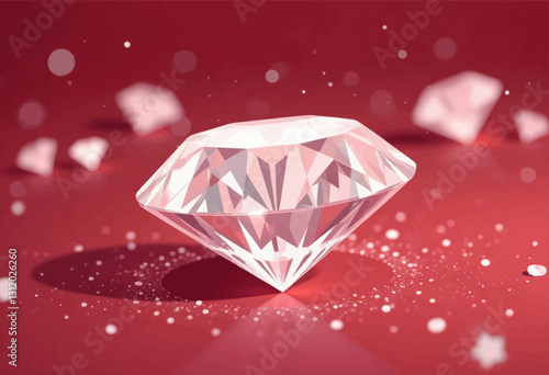 Sparkling diamond gem on red with bokeh elements