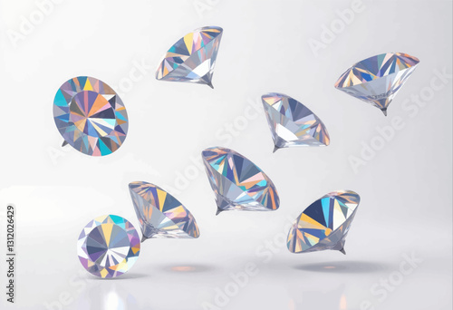 Scattered Round Cut Diamond Gems on White Surface
