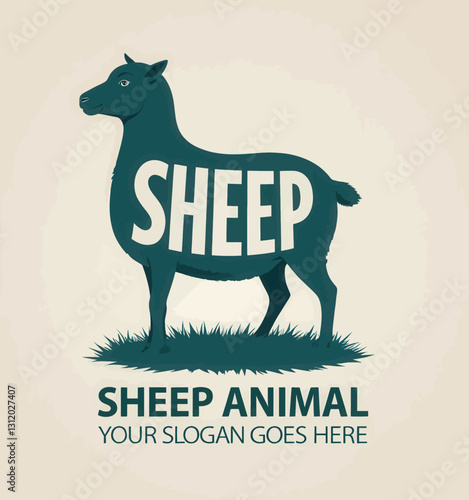 Teal sheep silhouette with internal text on beige background