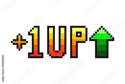 1 level up 8 bit icon, arrow pixel icon. Vector illustration.