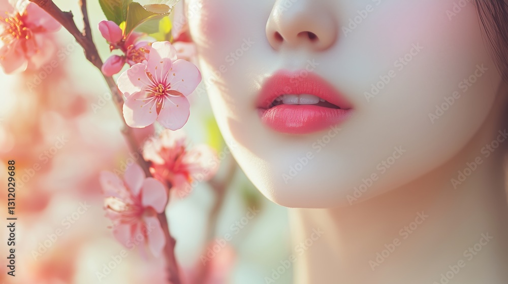 Pink Flowers and Beautiful Lips Pink Flowers and Beautiful Lips