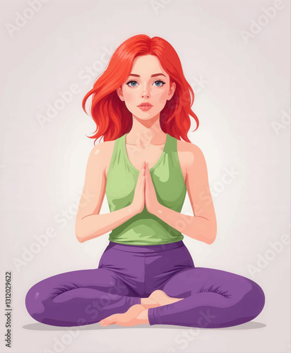 Woman with Red Hair Meditates in Lotus Pose