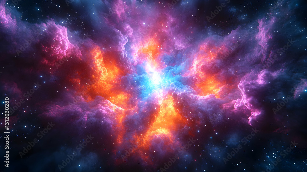 Naklejka premium Vibrant Colorful Nebula Explosion In Deep Space