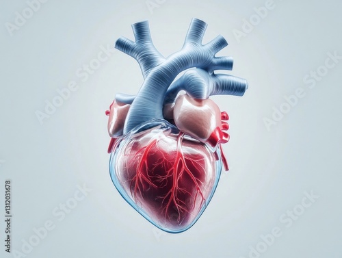 Detailed anatomical model of a heart with visible blood vessels and arteries photo