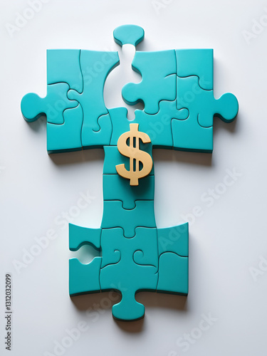 debt-free success plan for financial freedom concept. A puzzle piece shaped like a dollar unlocking financial freedom.