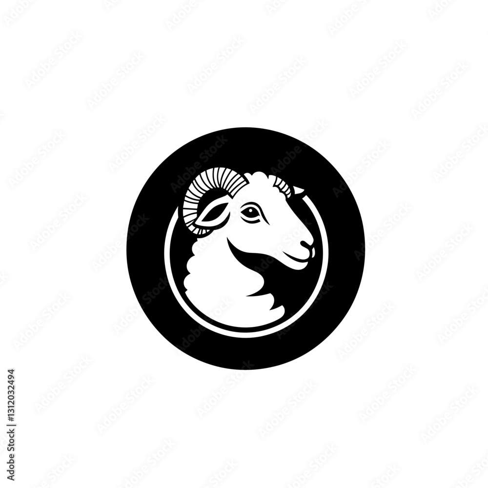 minimalistic style logo of sheep inside black circle , white background, simple design, no text, vector graphics, white and black colors, minimalistic style logo of sheep inside black circle , white background, simple design, no text, vector graphics, white and black colors,