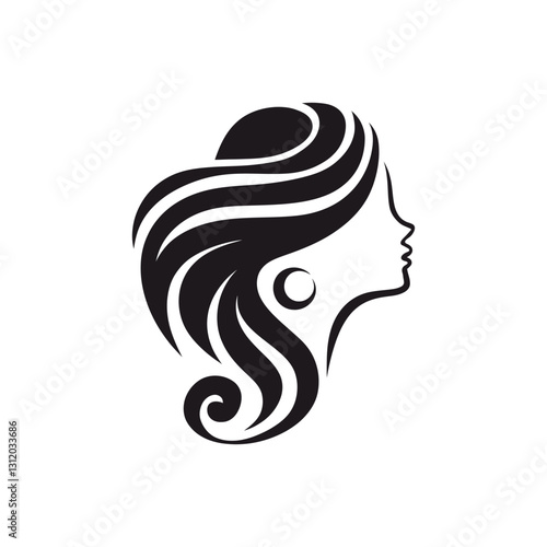 Minimalist vector illustration of a woman's profile with flowing hair