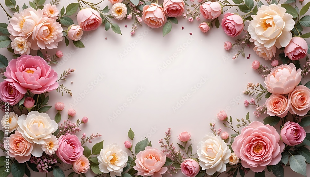 custom made wallpaper toronto digitalFloral Frame with Pink Roses and Leaves for Invitations or Greetings