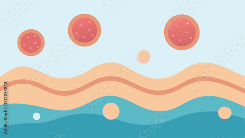 Skin Texture Improvement A closeup depiction of a skin surface being smoothed by exosomes illustrated as rolling waves smoothing out rough patches.