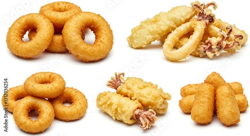 Delicious Fried Calamari Onion Rings and Potato Croquettes Food Platter
