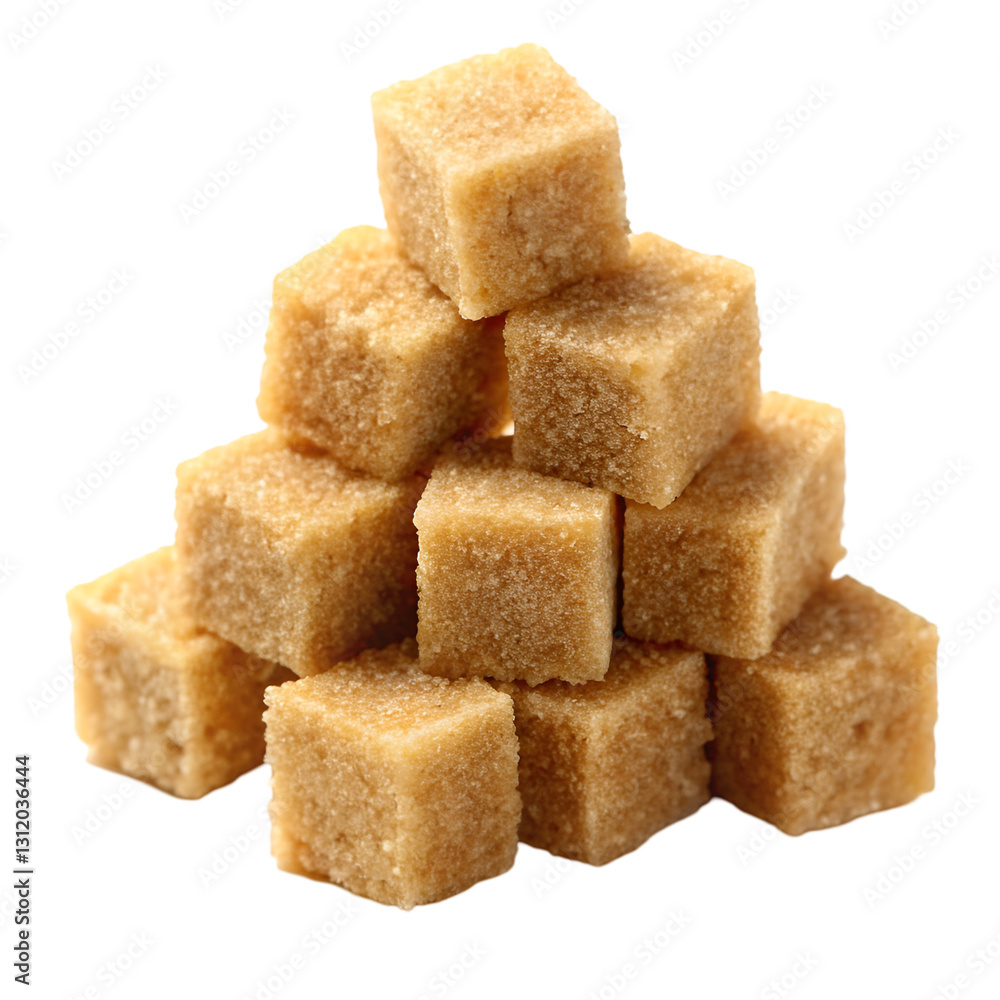 Golden brown sugar cubes isolated on transparent background Golden brown sugar cubes isolated on transparent background