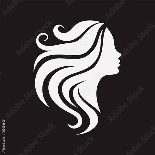 Clean and modern silhouette of a woman's head with stylized, flowing hair