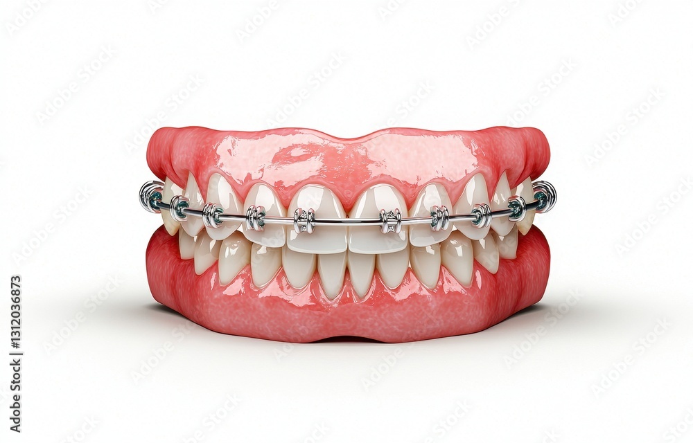 Photorealistic image of tooth with braces showcasing the importance of dental orthodontic treatments for perfect smiles Photorealistic image of tooth with braces showcasing the importance of dental orthodontic treatments for perfect smiles