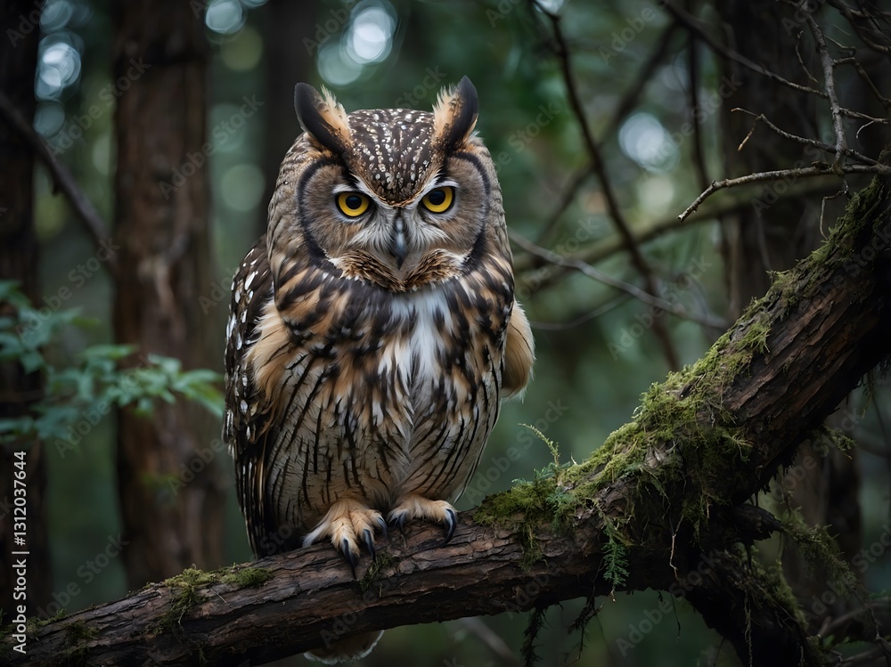 Owl Perched on a Branch in the Forest