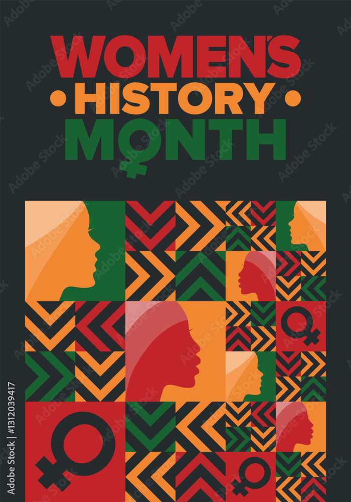 Women's History Month. Celebrated annual in March, to mark women’s contribution to history. Female symbol. Women's rights. Girl power in world. Poster, postcard, banner. Vector illustration Women's History Month. Celebrated annual in March, to mark women’s contribution to history. Female symbol. Women's rights. Girl power in world. Poster, postcard, banner. Vector illustration