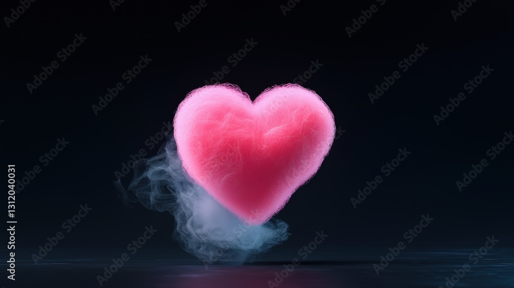 Pink heart-shaped cloud of smoke on dark background. Pink heart-shaped cloud of smoke on dark background.