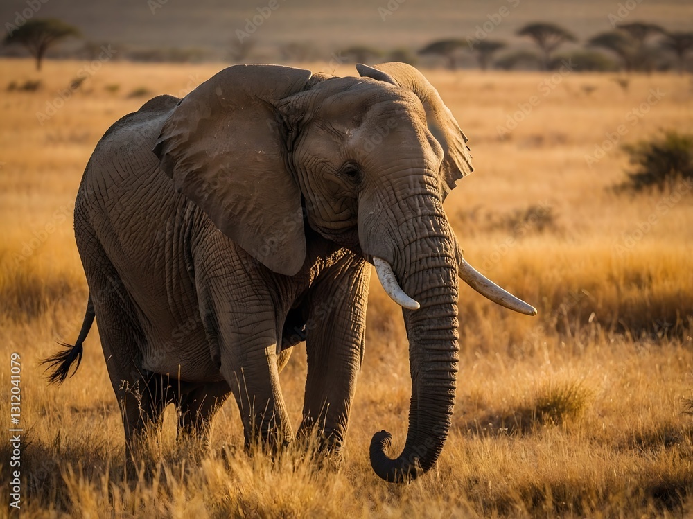 Fototapeta premium Majestic Elephant in Golden Savannah