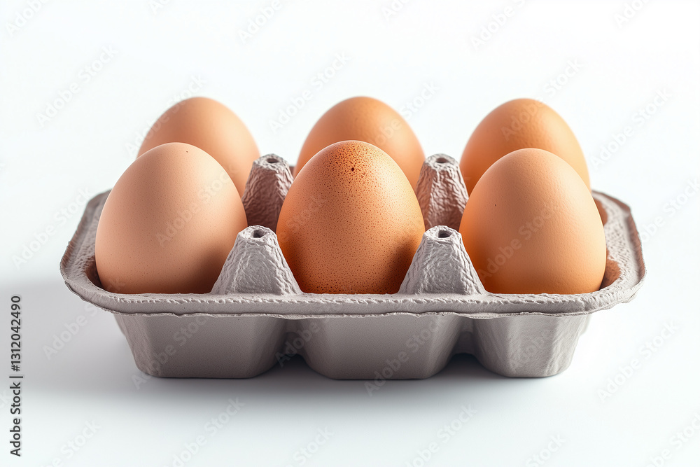 Selective focus brown chicken egg in carton tray isolated on white background, Top view perfect brown egg on white. Selective focus brown chicken egg in carton tray isolated on white background, Top view perfect brown egg on white.
