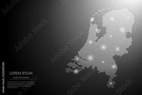 Abstract image Netherlands map from point Gray and glowing stars on a dark background. Vector illustration eps 10.	
