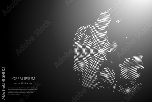 Abstract image Denmark map from point Gray and glowing stars on a dark background. Vector illustration eps 10.	
